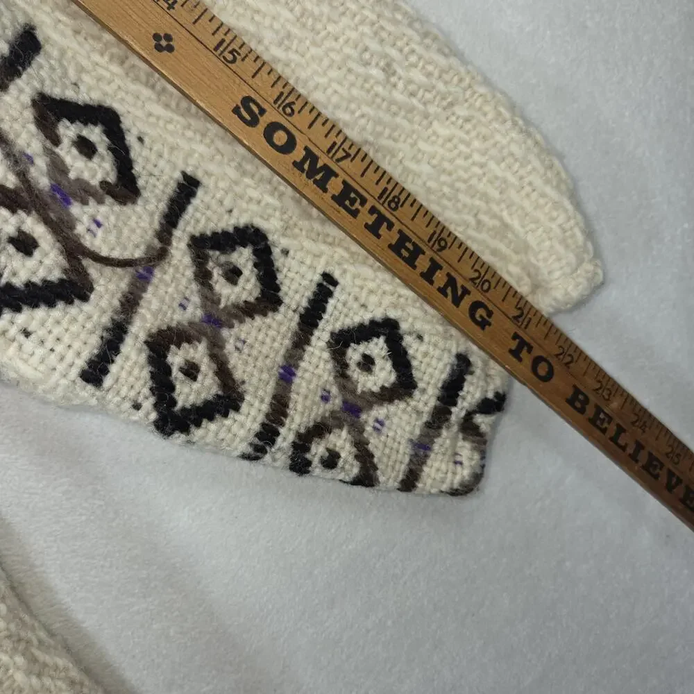 Vtg Wool Shawl Sweater Cardigan Hand Knit Button Grandpa Aztec
